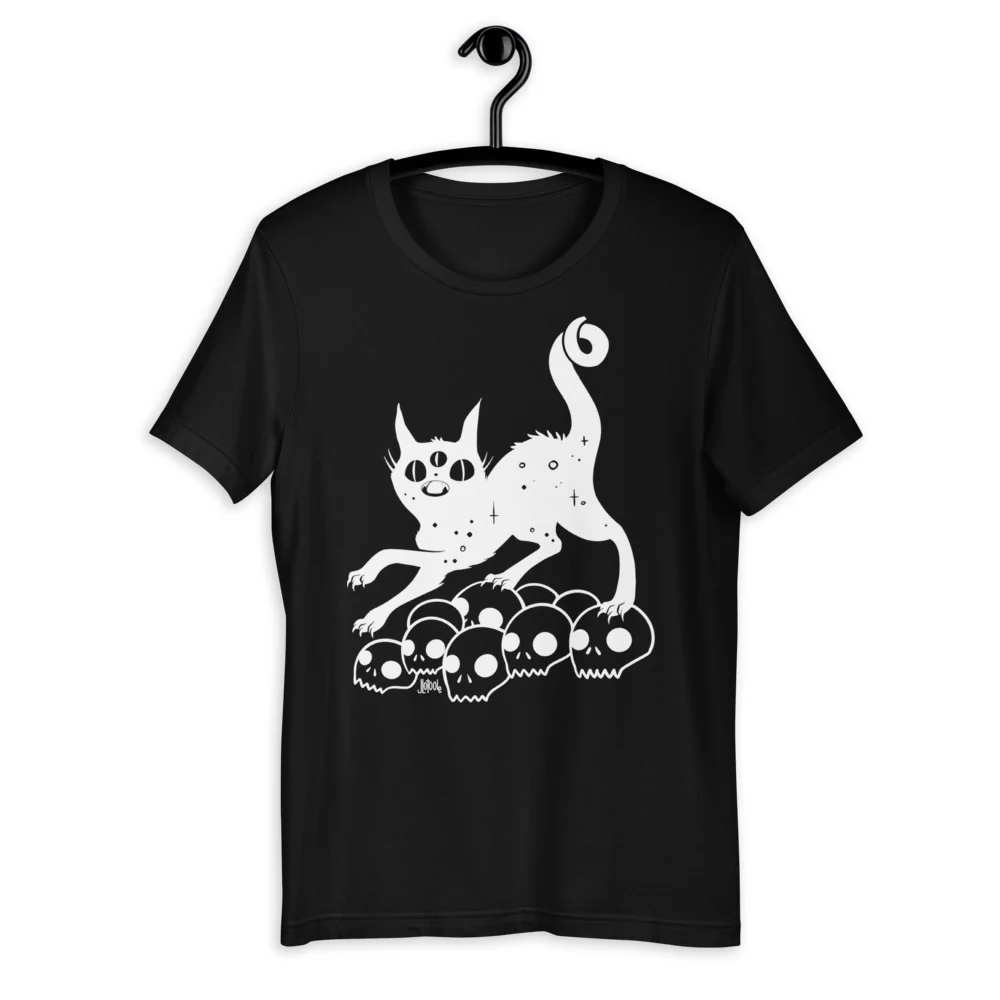 Cat On Skulls, Unisex T-Shirt, Black - Image 4