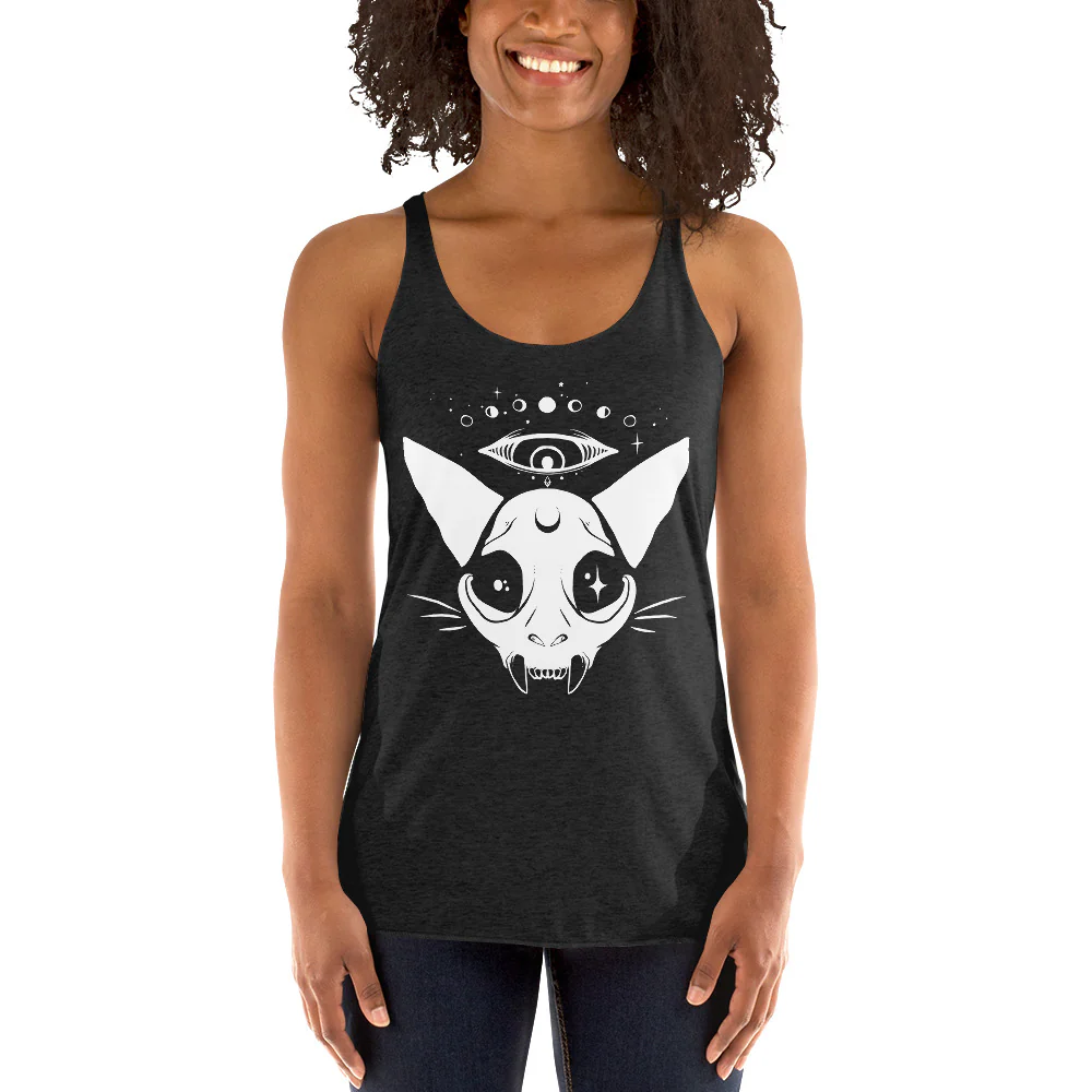 Cat Skull, Racerback Tank Top - Image 3