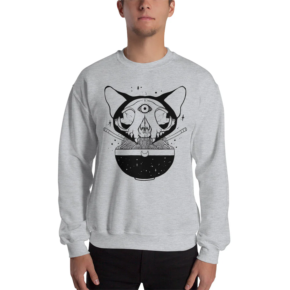 Cat Skull Ramen Noodles, Unisex Sweatshirt - Image 3