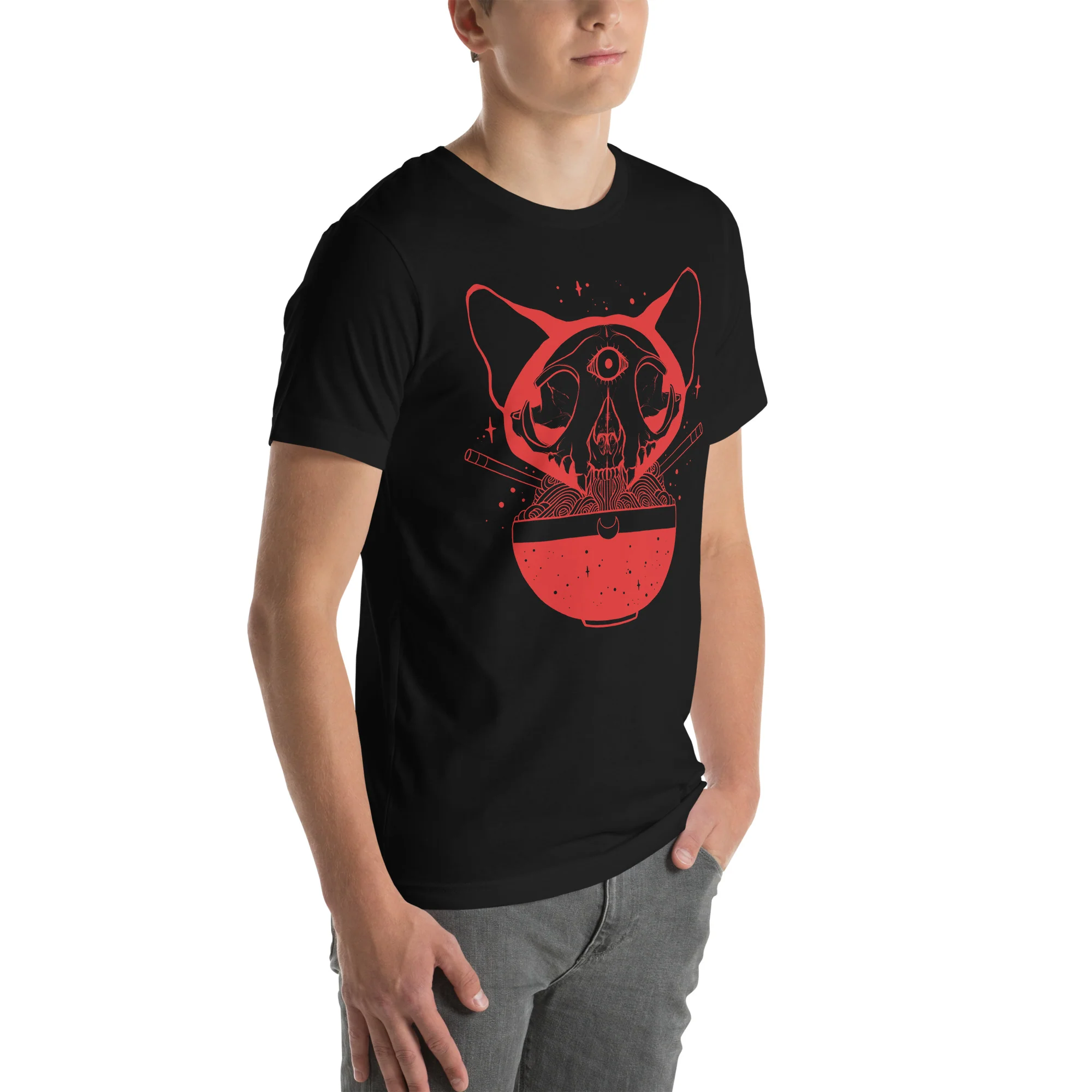 Cat Skull Ramen, Unisex T-Shirt - Image 3