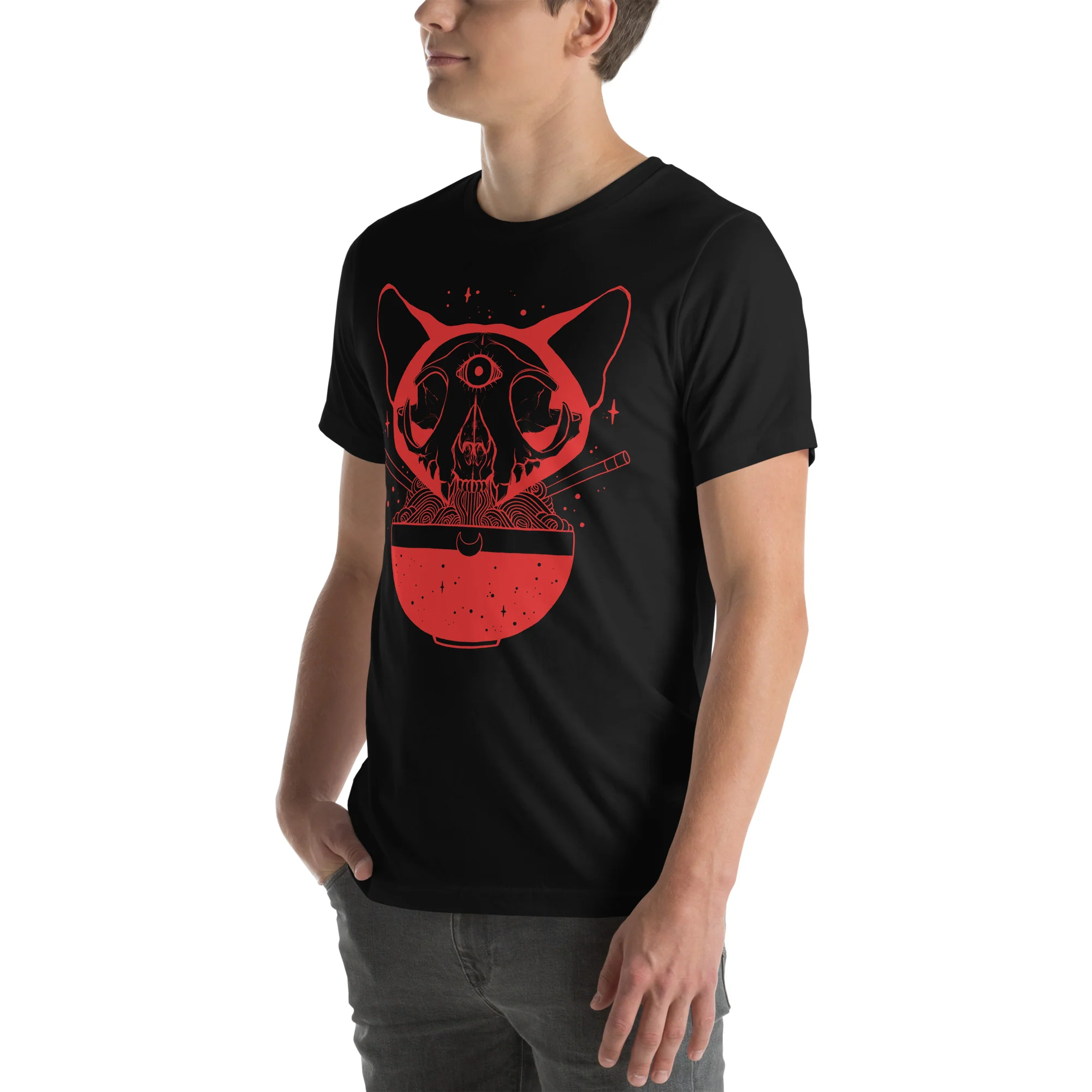 Cat Skull Ramen, Unisex T-Shirt - Image 5
