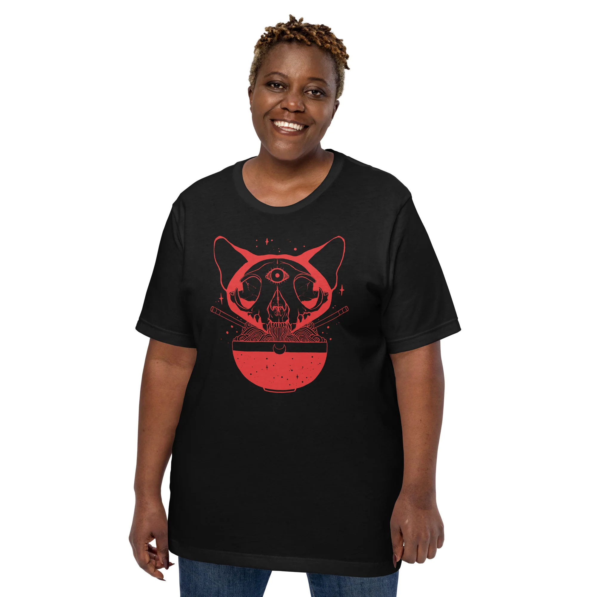 Cat Skull Ramen, Unisex T-Shirt - Image 7