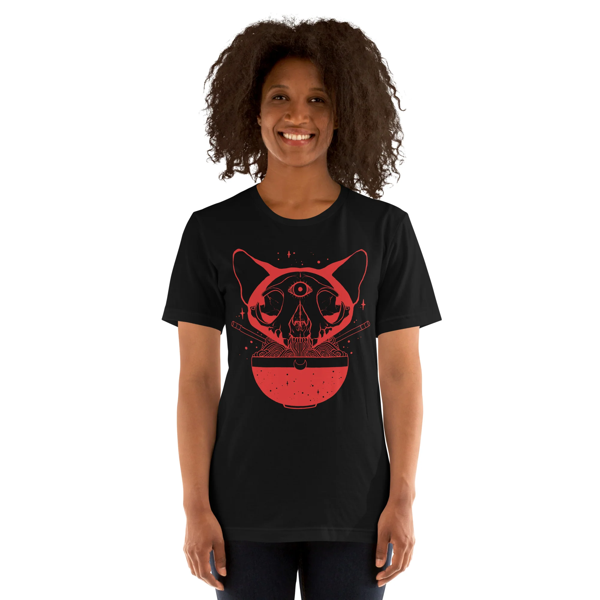 Cat Skull Ramen, Unisex T-Shirt - Image 9