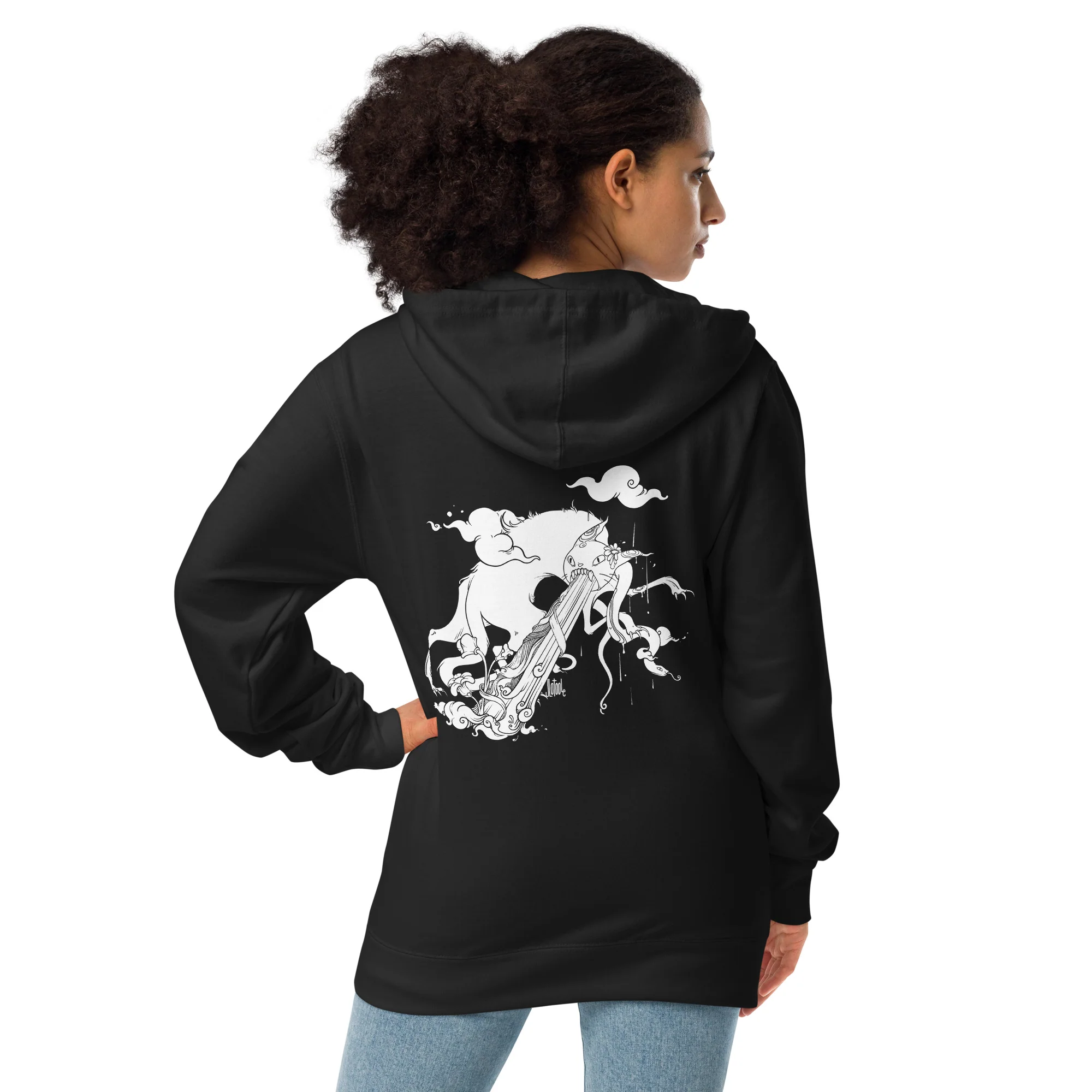 Cat With Snake, Unisex Fleece Zip-Up Hoodie - Image 3