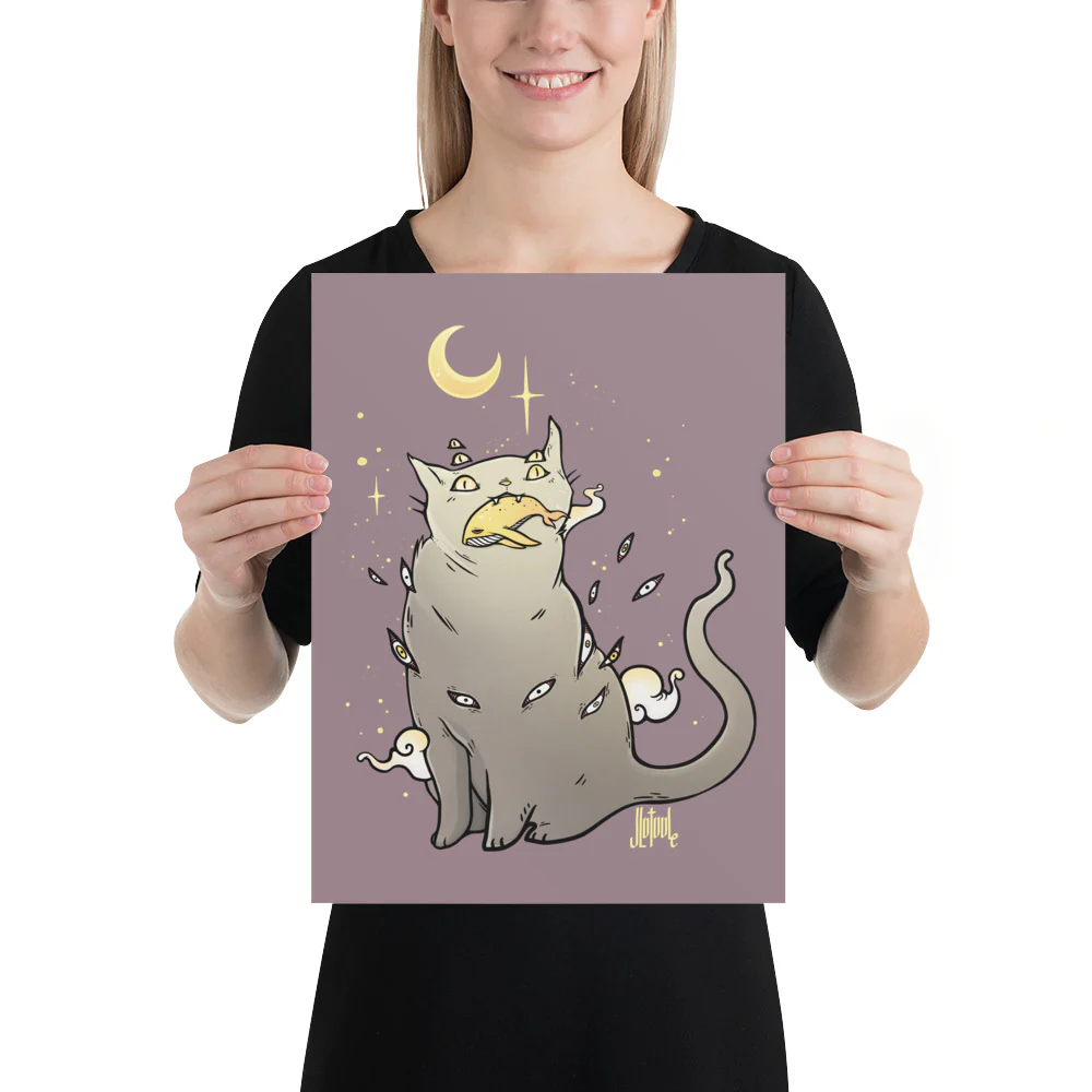 Cat With Whale, Matte Art Print Poster - Image 3