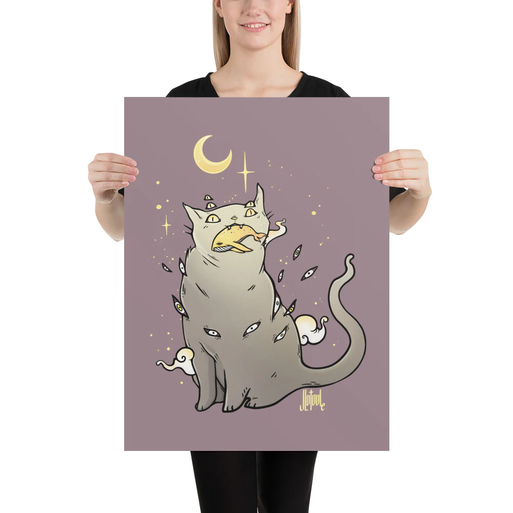 Cat With Whale, Matte Art Print Poster - Image 4