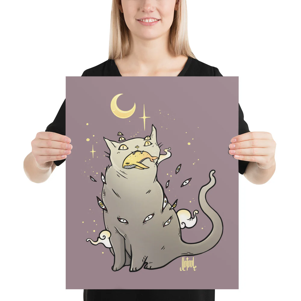 Cat With Whale, Matte Art Print Poster - Image 6