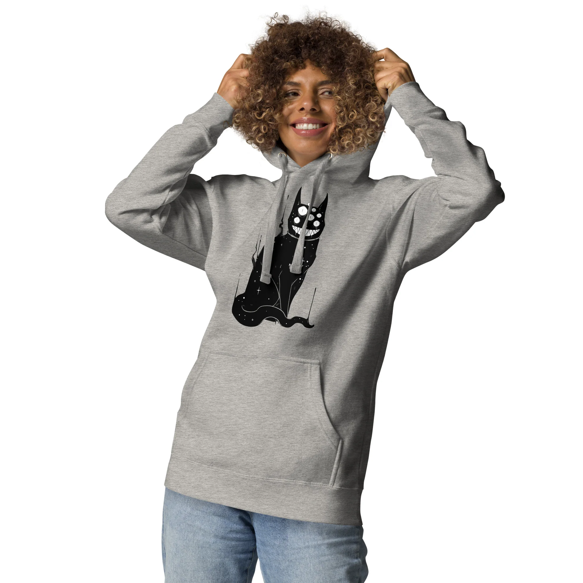 Creepy Cute Black Cat, Unisex Hoodie - Image 4