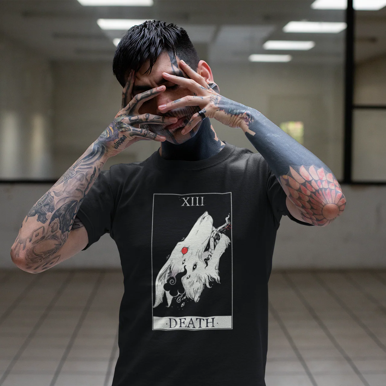 Wolf Death Tarot Card, Unisex T-Shirt, Black - Image 4