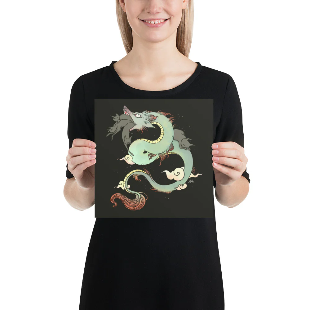 Dragon With Cats, Matte Art Print Poster - Image 4