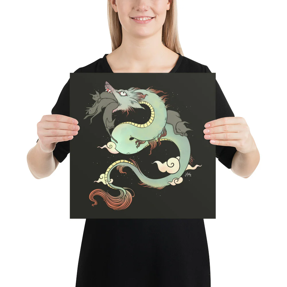 Dragon With Cats, Matte Art Print Poster - Image 6