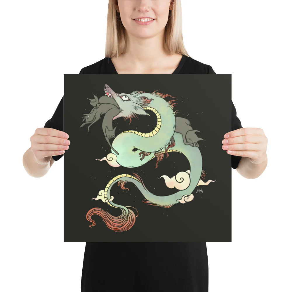 Dragon With Cats, Matte Art Print Poster - Image 7