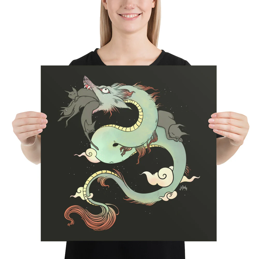 Dragon With Cats, Matte Art Print Poster - Image 8