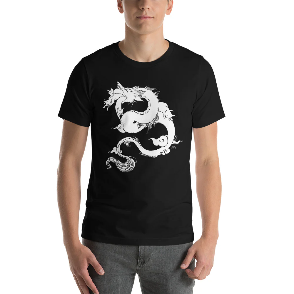 Dragon With Cats, Unisex T-Shirt, Black - Image 2