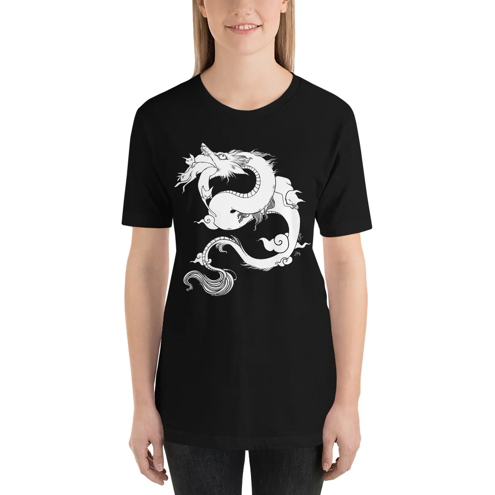 Dragon With Cats, Unisex T-Shirt, Black - Image 3