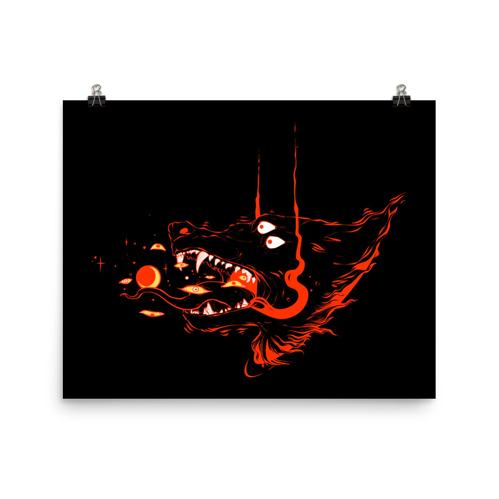 Fire Wolf On Dark, Matte Art Print Poster - Image 2