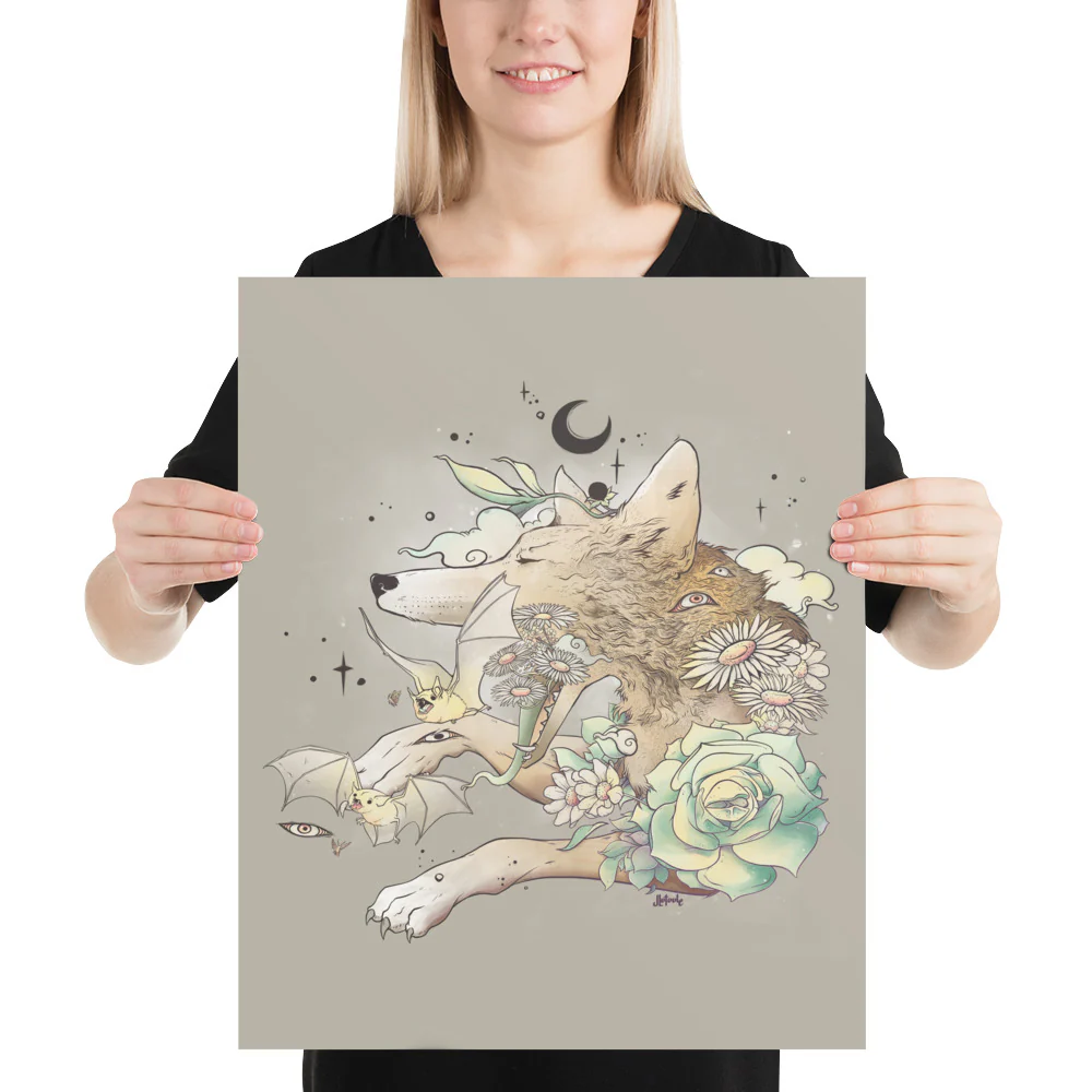 Fox And Bats, Matte Art Print Poster - Image 10