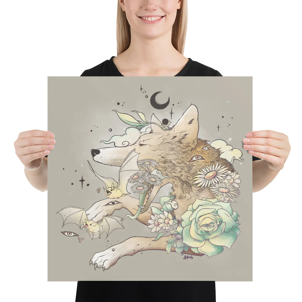 Fox And Bats, Matte Art Print Poster - Image 11