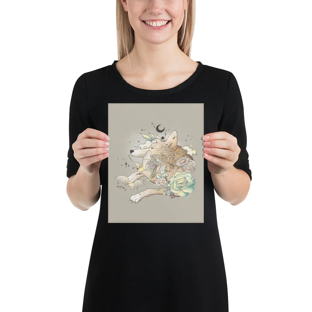 Fox And Bats, Matte Art Print Poster - Image 2