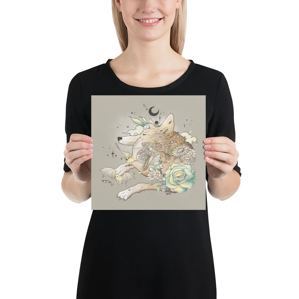Fox And Bats, Matte Art Print Poster - Image 3