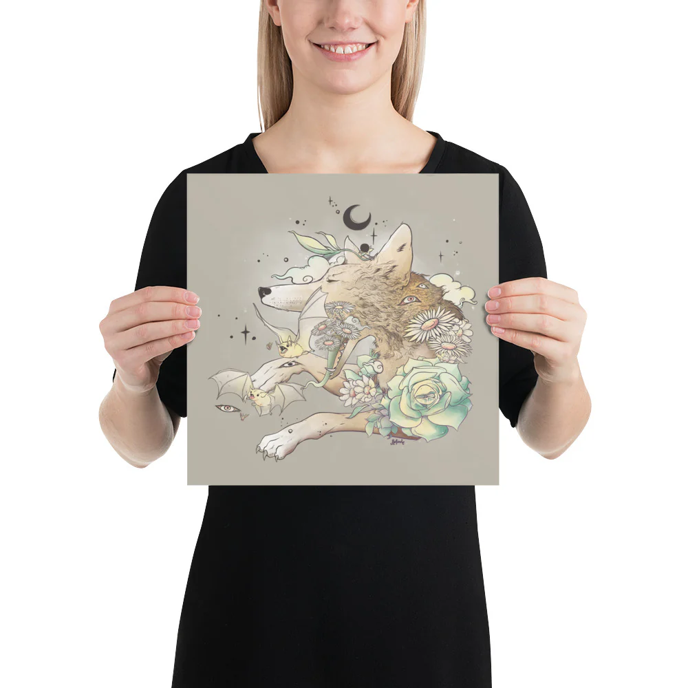 Fox And Bats, Matte Art Print Poster - Image 4