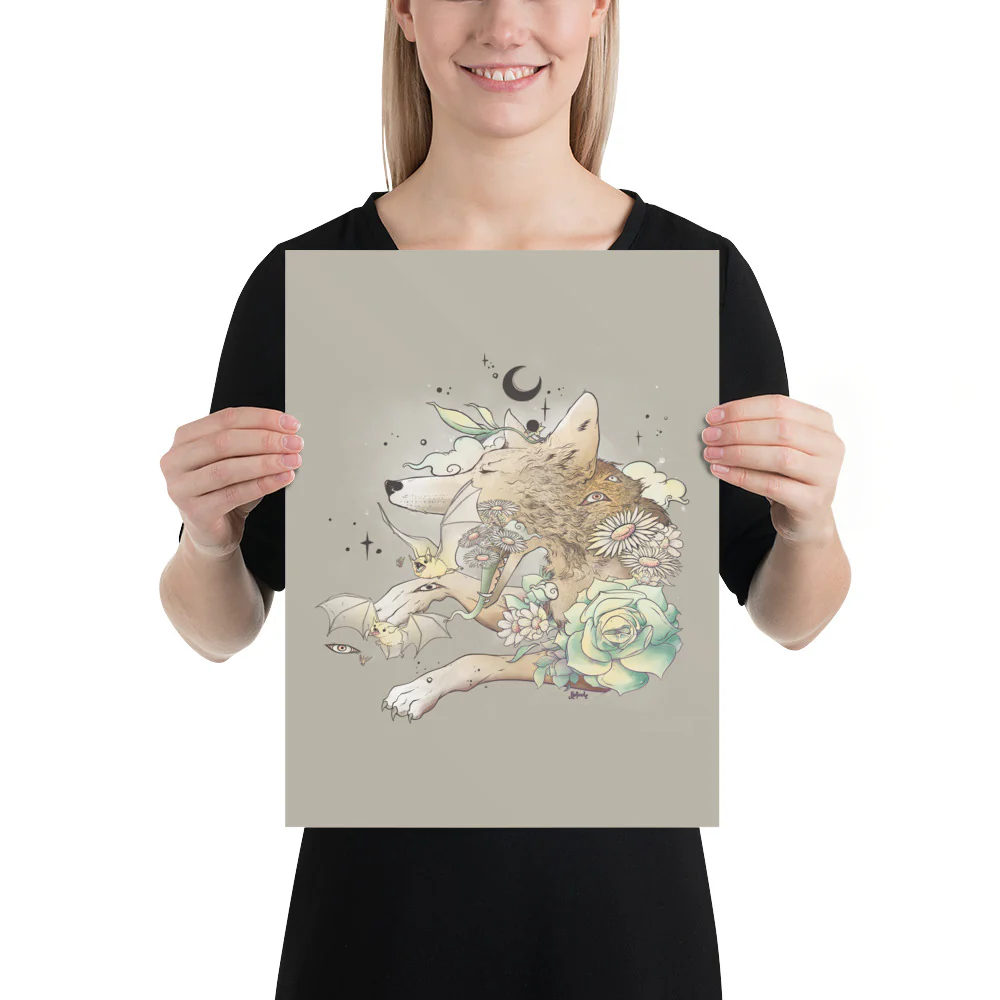 Fox And Bats, Matte Art Print Poster - Image 5
