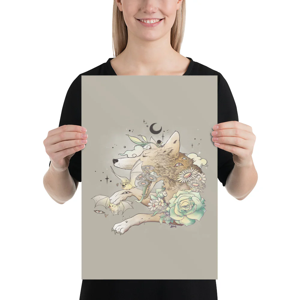 Fox And Bats, Matte Art Print Poster - Image 6