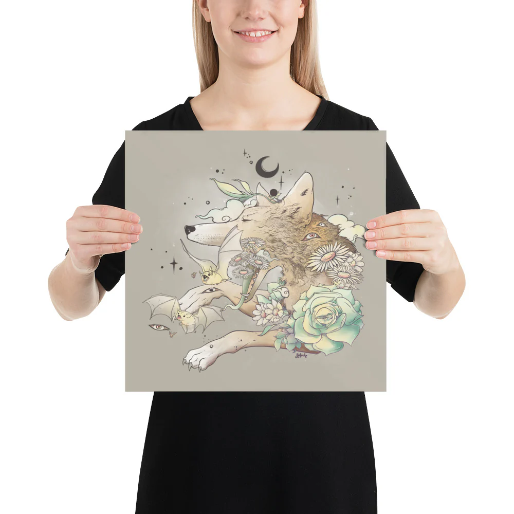Fox And Bats, Matte Art Print Poster - Image 7
