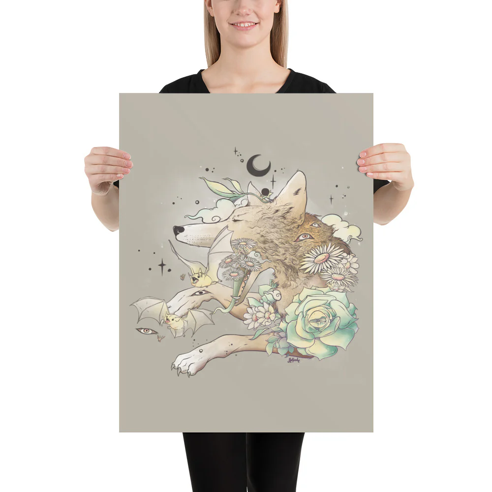 Fox And Bats, Matte Art Print Poster - Image 8