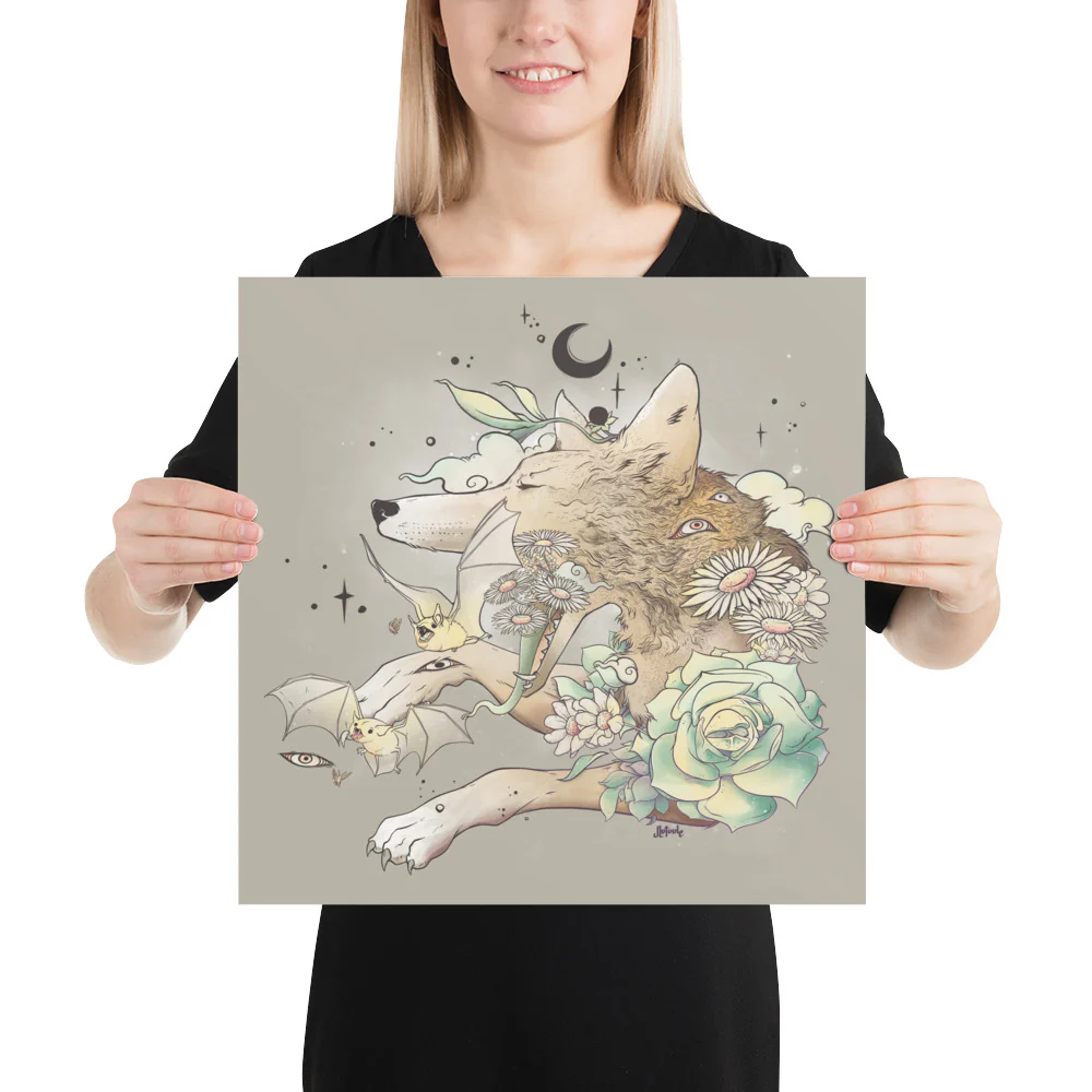 Fox And Bats, Matte Art Print Poster - Image 9