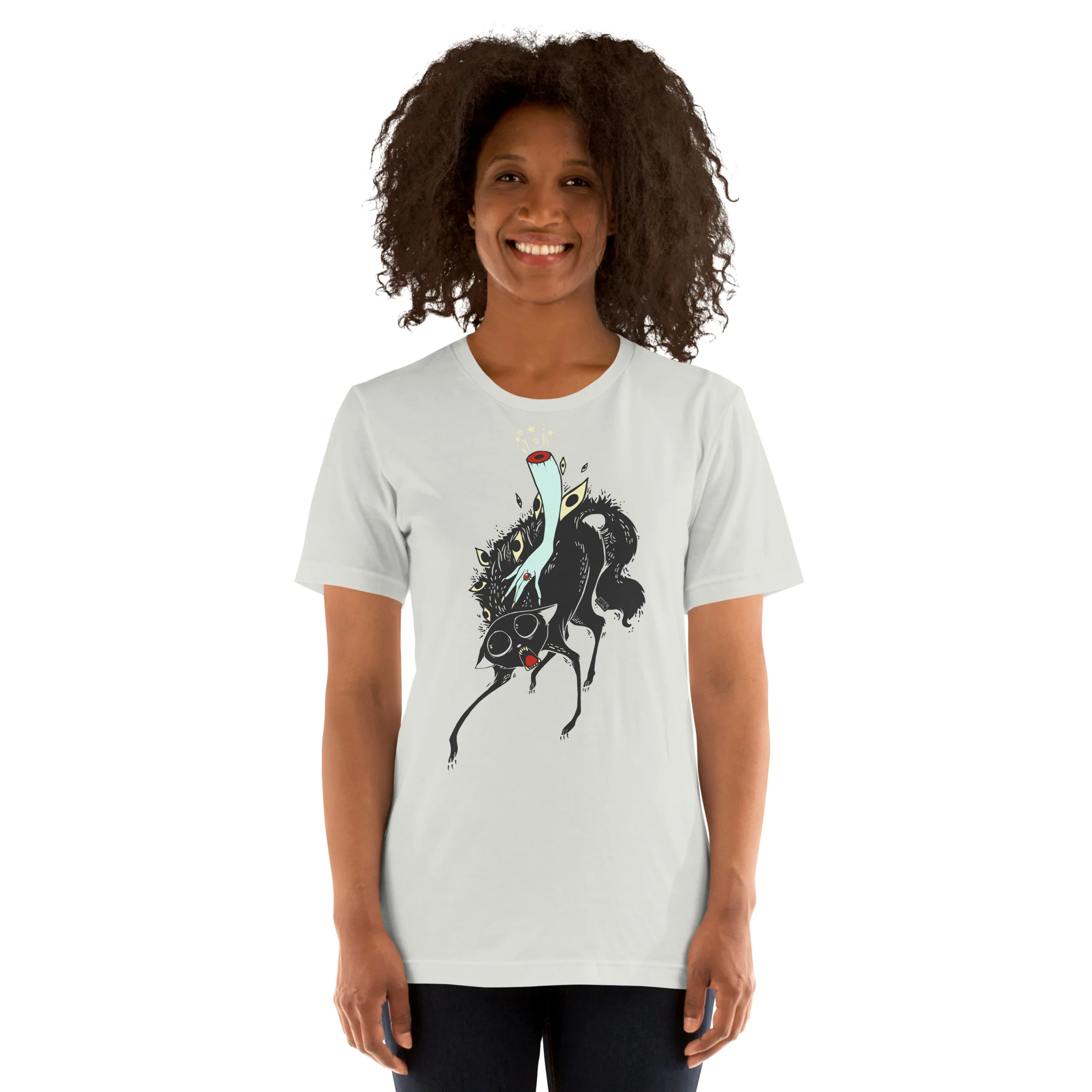 Black Cat, Unisex T-Shirt, Gray - Image 11