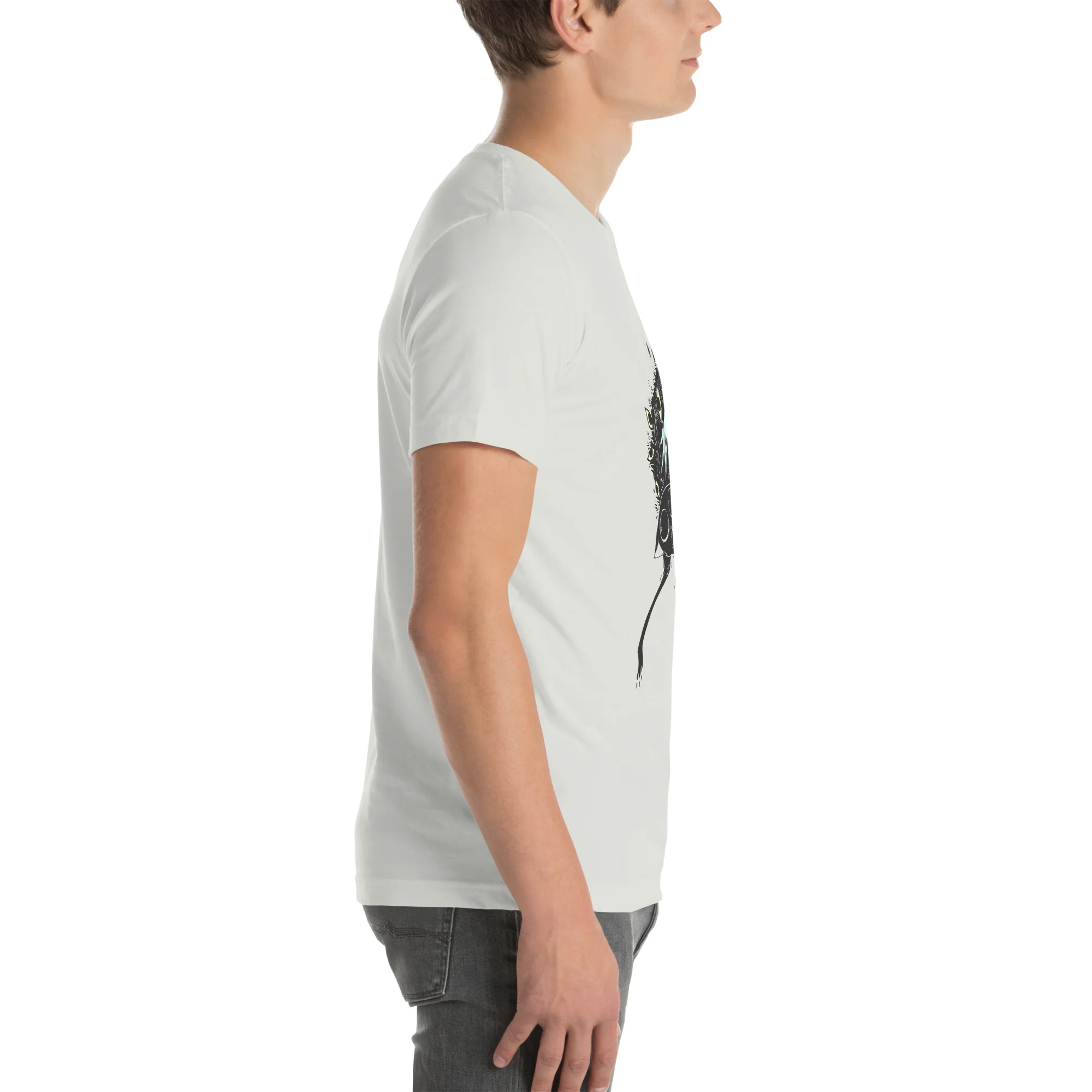 Black Cat, Unisex T-Shirt, Gray - Image 4