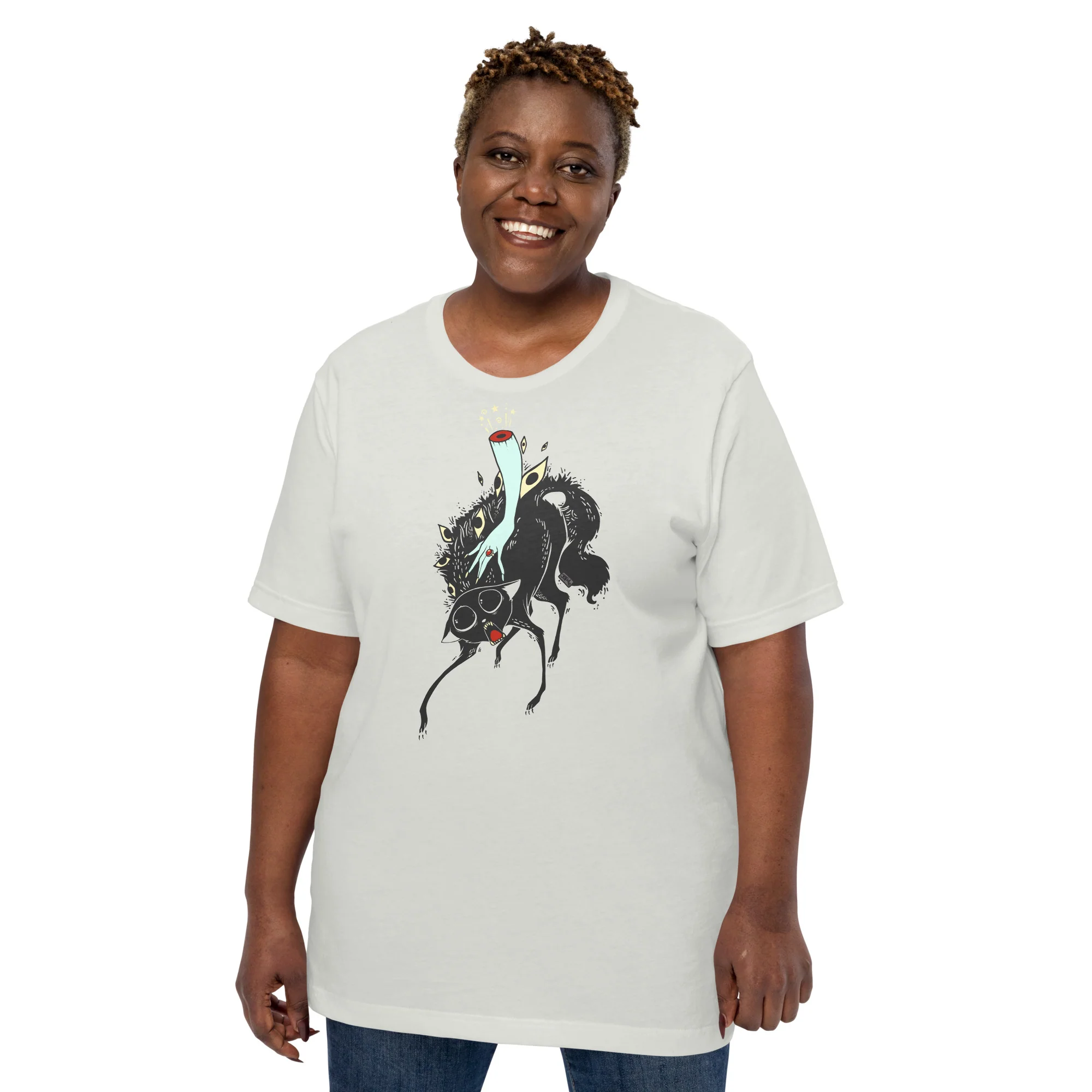 Black Cat, Unisex T-Shirt, Gray - Image 6