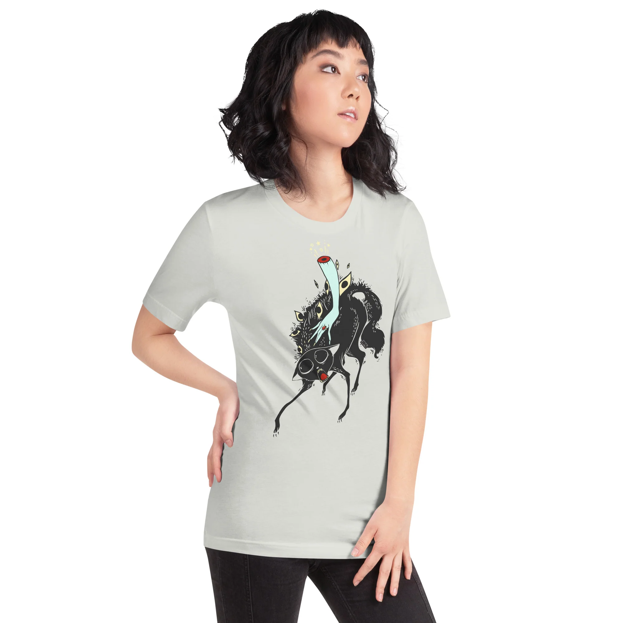 Black Cat, Unisex T-Shirt, Gray - Image 7