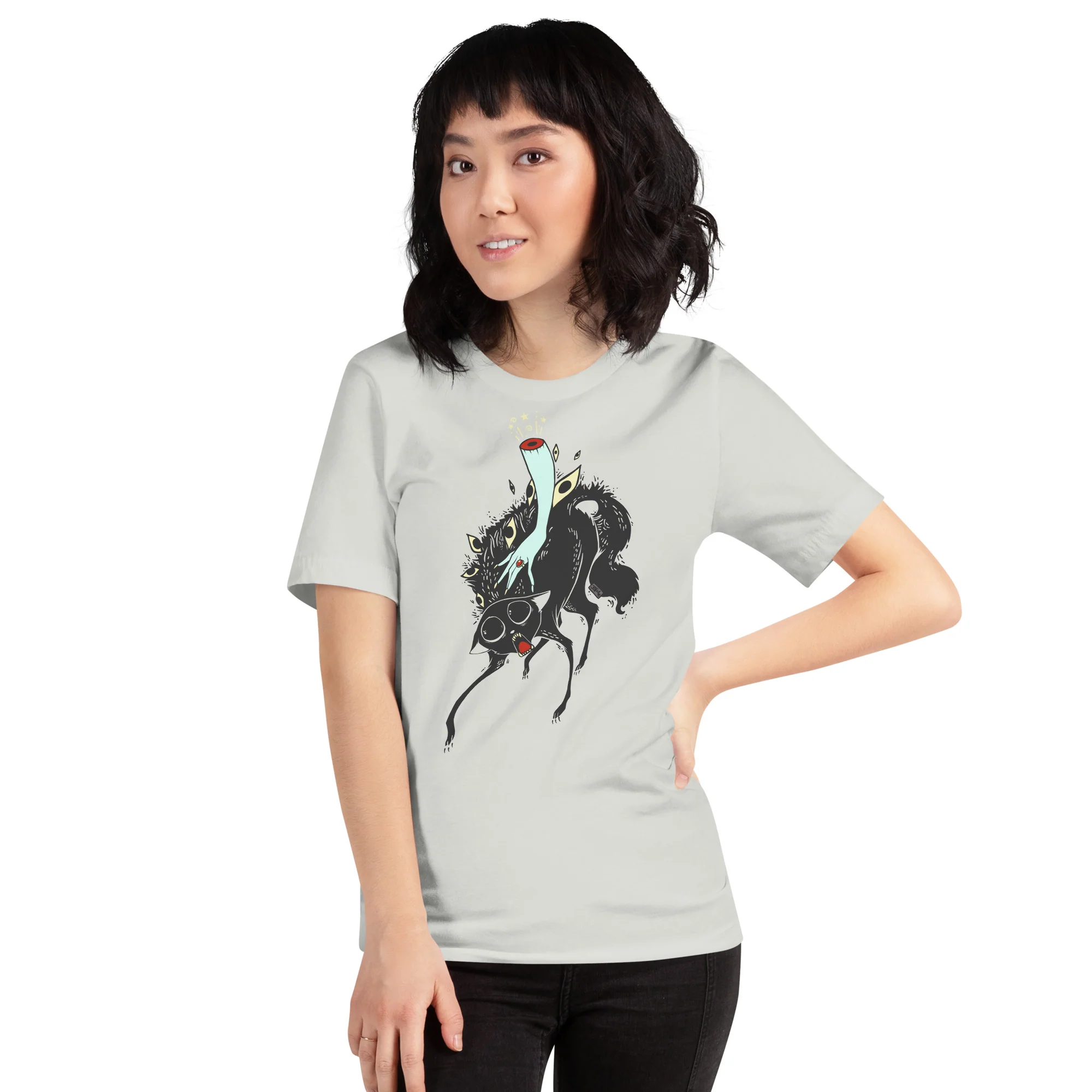 Black Cat, Unisex T-Shirt, Gray - Image 9