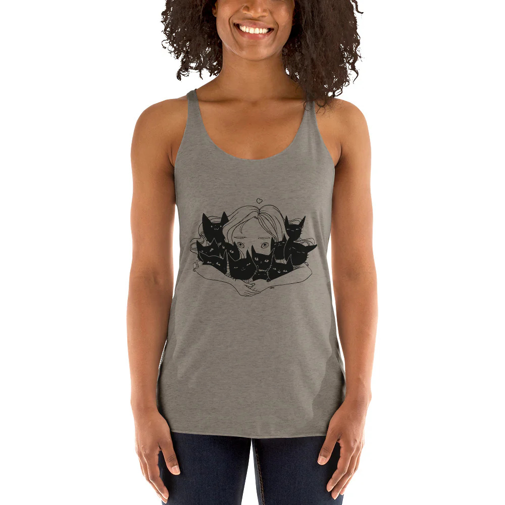 Girl Hugging Cats, Racerback Tank Top - Image 3