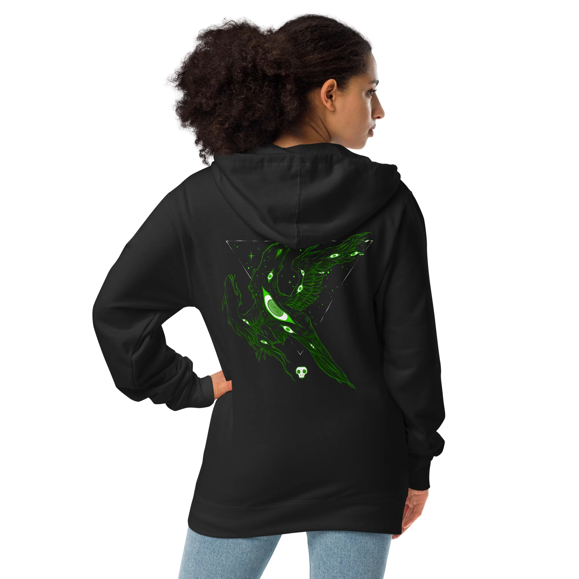 Green Crow, Unisex Fleece Zip-Up Hoodie - Image 5