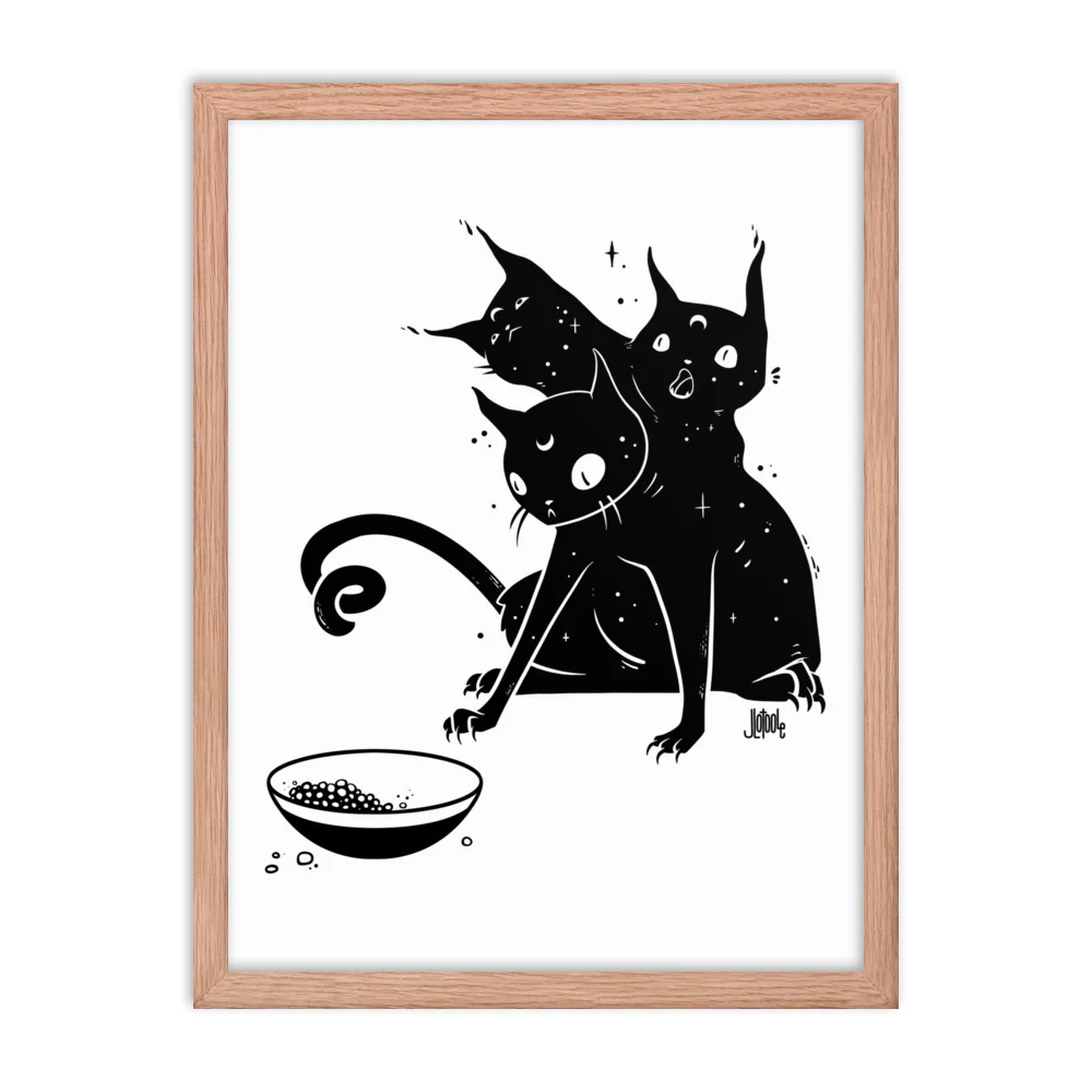 Hungry Three Headed Cat, Framed Art Print - Image 13