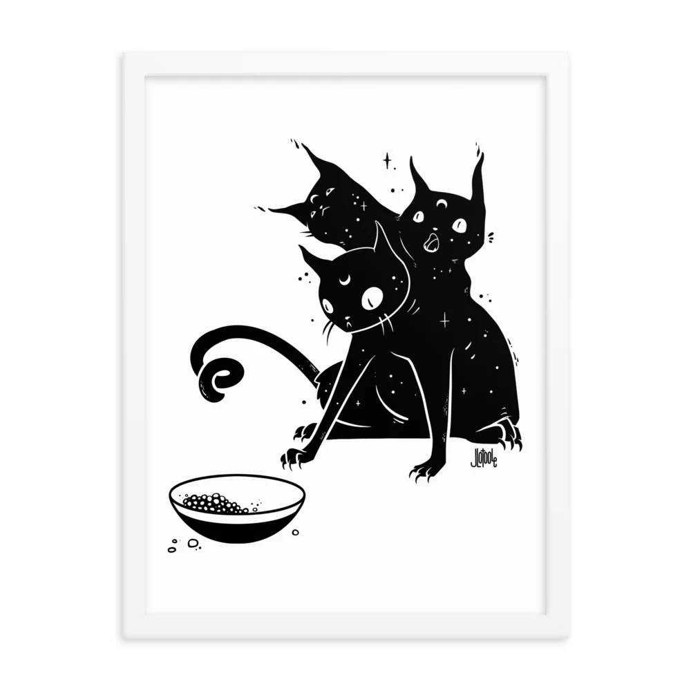 Hungry Three Headed Cat, Framed Art Print - Image 18