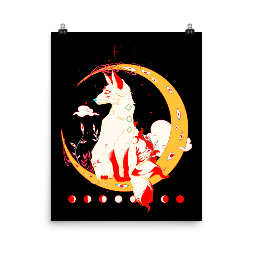Light Kitsune Fox, Matte Art Print Poster - Image 4