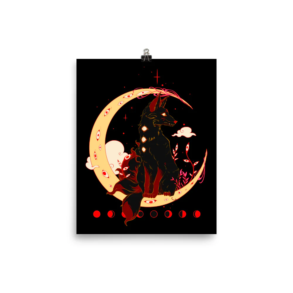 Dark Kitsune Fox, Matte Art Print Poster - Image 2