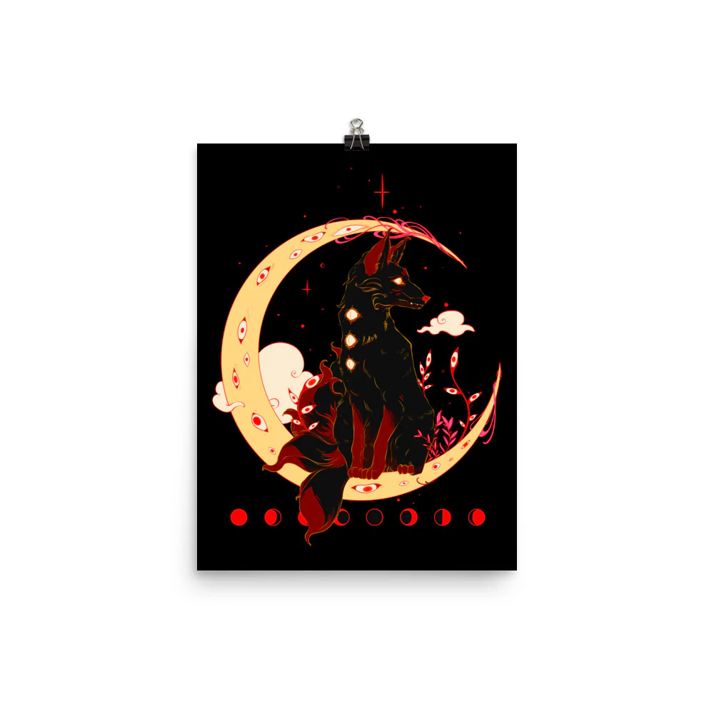 Dark Kitsune Fox, Matte Art Print Poster - Image 3