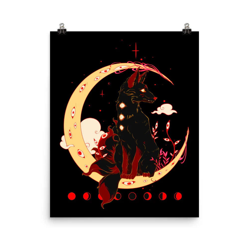 Dark Kitsune Fox, Matte Art Print Poster - Image 4