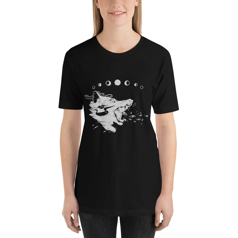 Wolf And Eyes Unisex T-Shirt, Black - Image 3