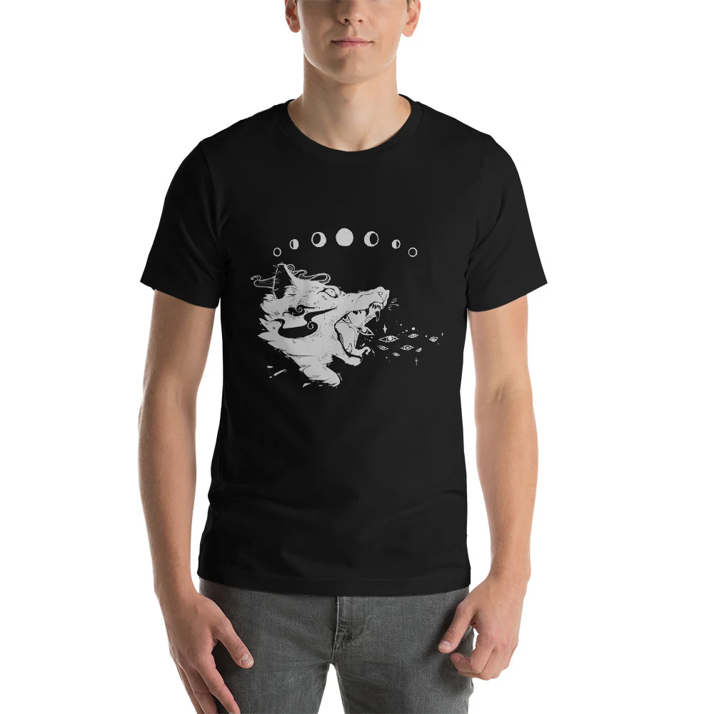 Wolf And Eyes Unisex T-Shirt, Black - Image 4