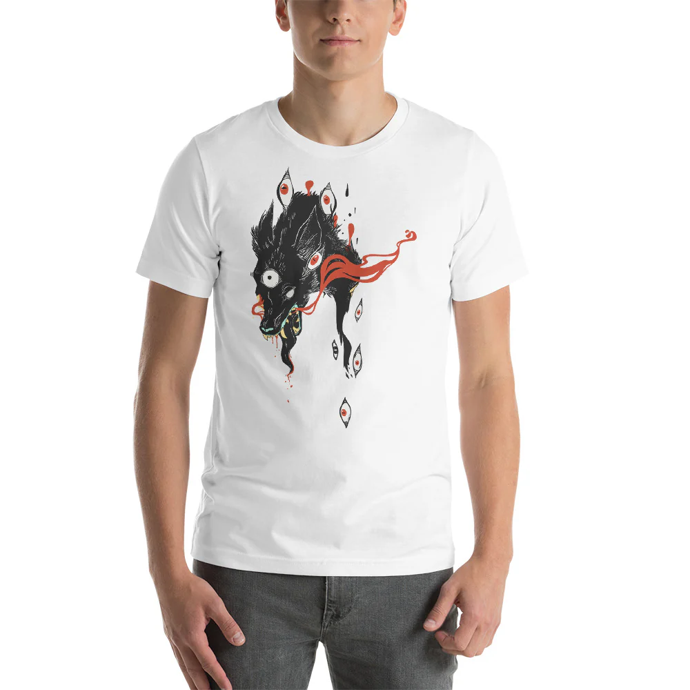 Magic Wolf With Third Eye, White Unisex T-Shirt - Image 3