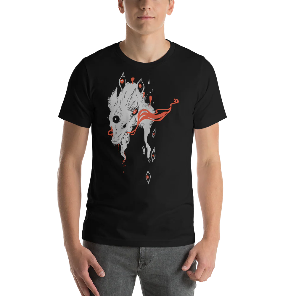Magic Wolf With Third Eye, Black Unisex T-Shirt - Image 3