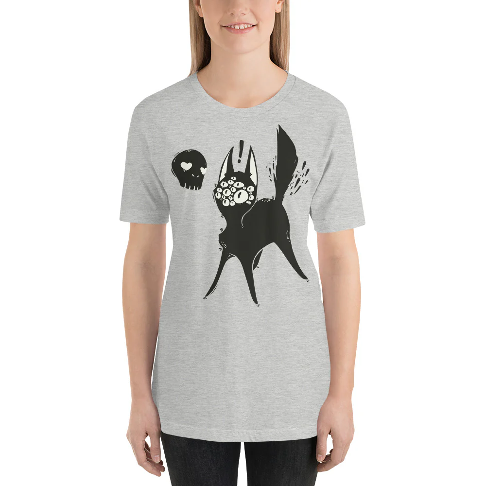 Many Eyed Black Cat, Unisex T-Shirt, Athletic Heather - Image 2