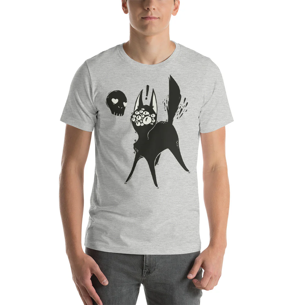 Many Eyed Black Cat, Unisex T-Shirt, Athletic Heather - Image 3