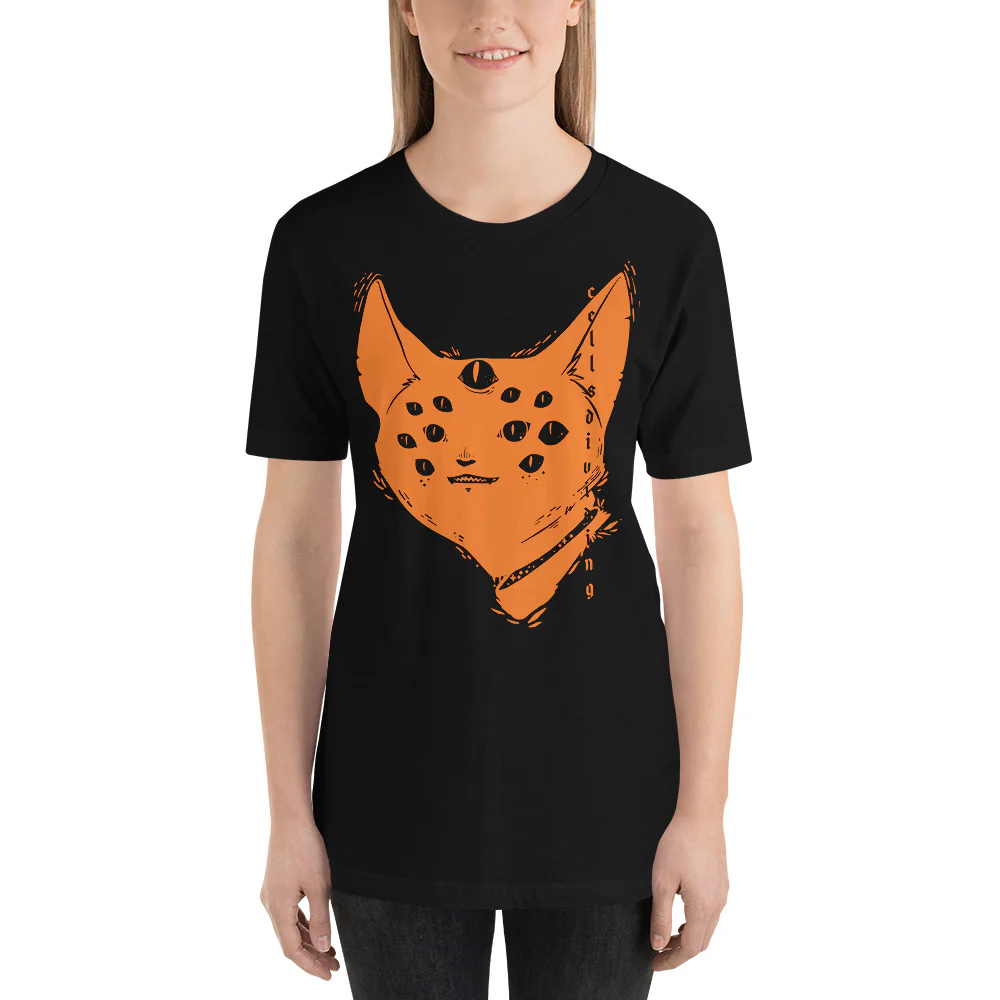 Many Eyed Cat, Unisex T-Shirt, Black - Image 4